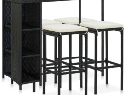 vidaXL 5 Piece Patio Bar Set with Cushions Poly Rattan Black