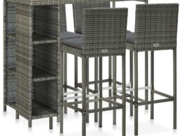 vidaXL 5 Piece Patio Bar Set with Cushions Poly Rattan Gray