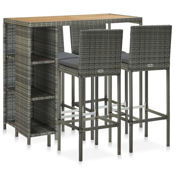 vidaXL 5 Piece Patio Bar Set with Cushions Poly Rattan Gray