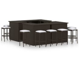 vidaXL 16 Piece Patio Bar Set with Cushions Poly Rattan Brown