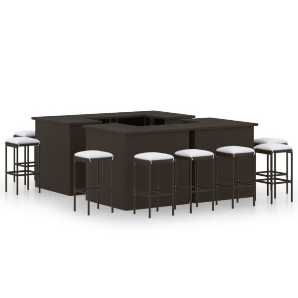 vidaXL 16 Piece Patio Bar Set with Cushions Poly Rattan Brown