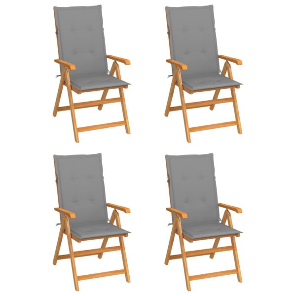 vidaXL Patio Chairs 4 pcs with Gray Cushions Solid Teak Wood