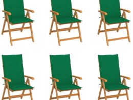vidaXL Patio Chairs 6 pcs with Green Cushions Solid Teak Wood