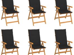 vidaXL Patio Chairs 6 pcs with Black Cushions Solid Teak Wood