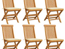 vidaXL Patio Chairs with Cream Cushions 6 pcs Solid Teak Wood