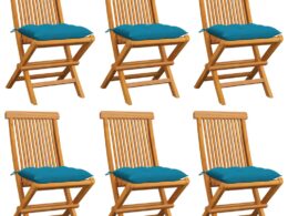 vidaXL Patio Chairs with Light Blue Cushions 6 pcs Solid Teak Wood