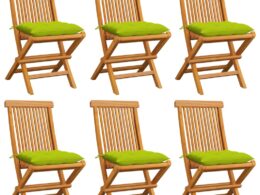 vidaXL Patio Chairs with Bright Green Cushions 6 pcs Solid Teak Wood