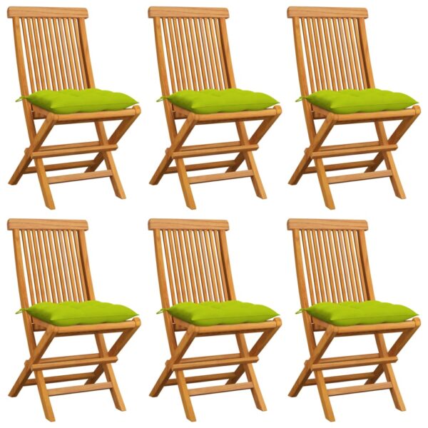 vidaXL Patio Chairs with Bright Green Cushions 6 pcs Solid Teak Wood