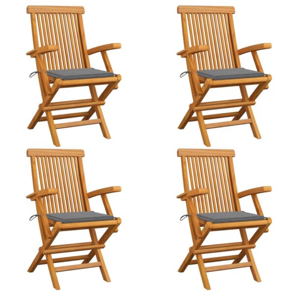 vidaXL Patio Chairs with Gray Cushions 4 pcs Solid Teak Wood