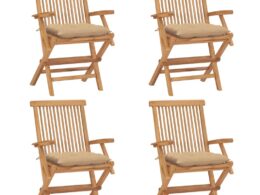 vidaXL Patio Chairs with Beige Cushions 4 pcs Solid Teak Wood