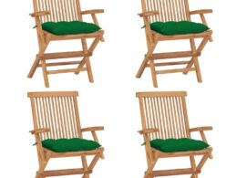 vidaXL Patio Chairs with Green Cushions 4 pcs Solid Teak Wood