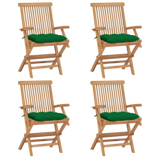 vidaXL Patio Chairs with Green Cushions 4 pcs Solid Teak Wood