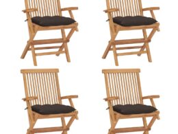 vidaXL Patio Chairs with Taupe Cushions 4 pcs Solid Teak Wood