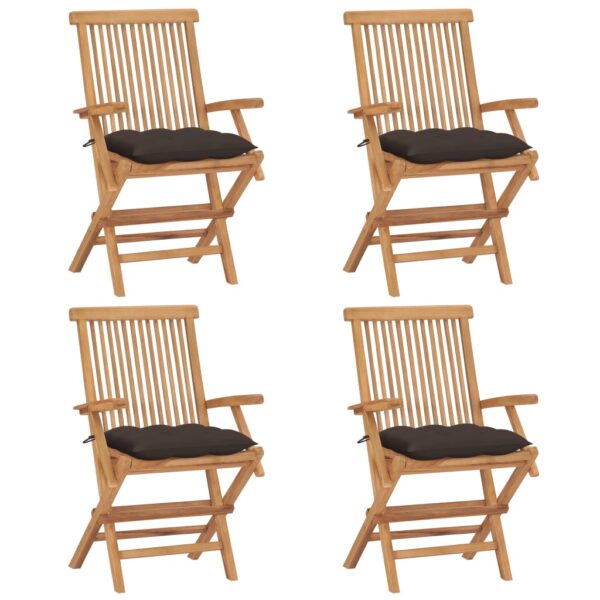 vidaXL Patio Chairs with Taupe Cushions 4 pcs Solid Teak Wood