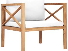 vidaXL Patio Chair with Cream Cushions Solid Teak Wood