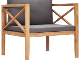 vidaXL Patio Chair with Dark Gray Cushions Solid Teak Wood