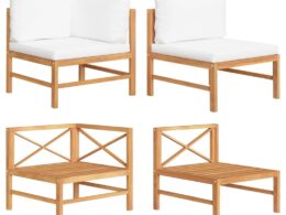 vidaXL 2 Piece Patio Lounge Set with Cream Cushions Teak Wood