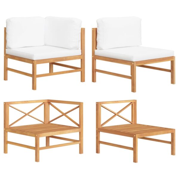 vidaXL 2 Piece Patio Lounge Set with Cream Cushions Teak Wood