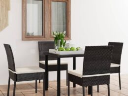 vidaXL 5 Piece Patio Dining Set Poly Rattan Black