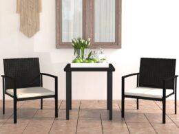 vidaXL 3 Piece Patio Dining Set Poly Rattan Black
