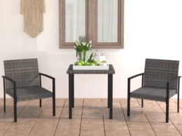 vidaXL 3 Piece Patio Dining Set Poly Rattan Gray
