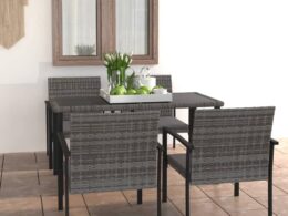 vidaXL 5 Piece Patio Dining Set Poly Rattan Gray