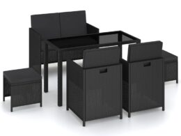 vidaXL 6 Piece Patio Dining Set with Cushions Poly Rattan Black