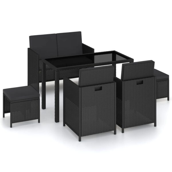 vidaXL 6 Piece Patio Dining Set with Cushions Poly Rattan Black
