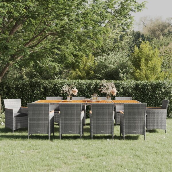 vidaXL 11 Piece Patio Dining Set Gray Poly Rattan