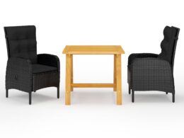 vidaXL 3 Piece Patio Dining Set Black