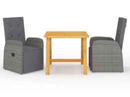 vidaXL 3 Piece Patio Dining Set Gray