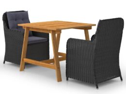 vidaXL 3 Piece Patio Dining Set Black