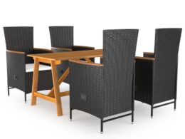 vidaXL 5 Piece Patio Dining Set Black