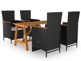 vidaXL 5 Piece Patio Dining Set Black