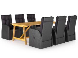 vidaXL 7 Piece Patio Dining Set Black