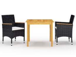 vidaXL 3 Piece Patio Dining Set Black