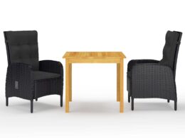 vidaXL 3 Piece Patio Dining Set Black