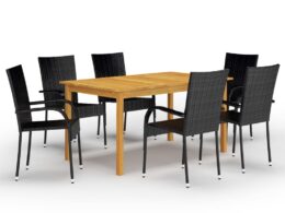 vidaXL 7 Piece Patio Dining Set Black