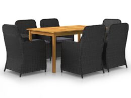 vidaXL 7 Piece Patio Dining Set Black