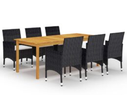 vidaXL 7 Piece Patio Dining Set Black