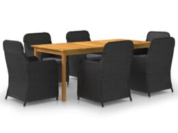 vidaXL 7 Piece Patio Dining Set Black