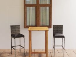 vidaXL 3 Piece Patio Bar Set with Cushions Gray