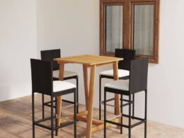 vidaXL 5 Piece Patio Bar Set with Cushions Black