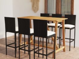 vidaXL 7 Piece Patio Bar Set with Cushions Black