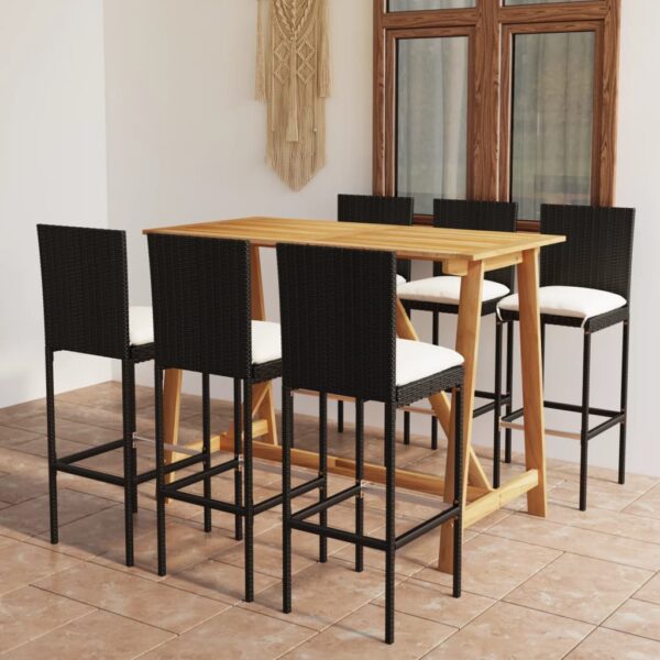 vidaXL 7 Piece Patio Bar Set with Cushions Black