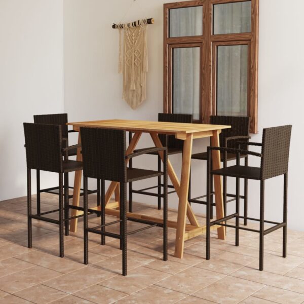 vidaXL 7 Piece Patio Bar Set Brown