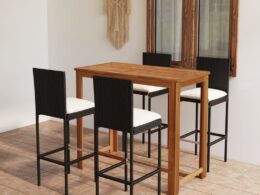 vidaXL 5 Piece Patio Bar Set with Cushions Black
