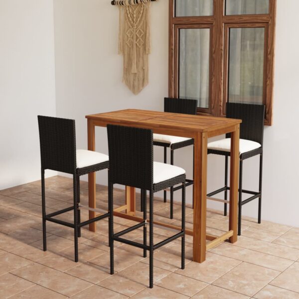 vidaXL 5 Piece Patio Bar Set with Cushions Black