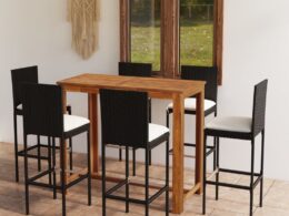 vidaXL 7 Piece Patio Bar Set with Cushions Black