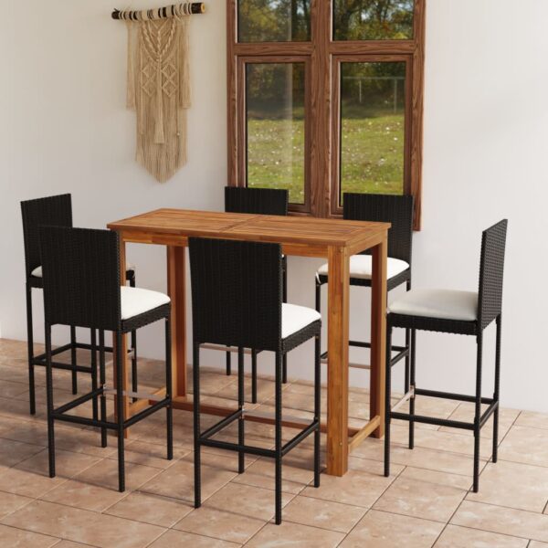 vidaXL 7 Piece Patio Bar Set with Cushions Black